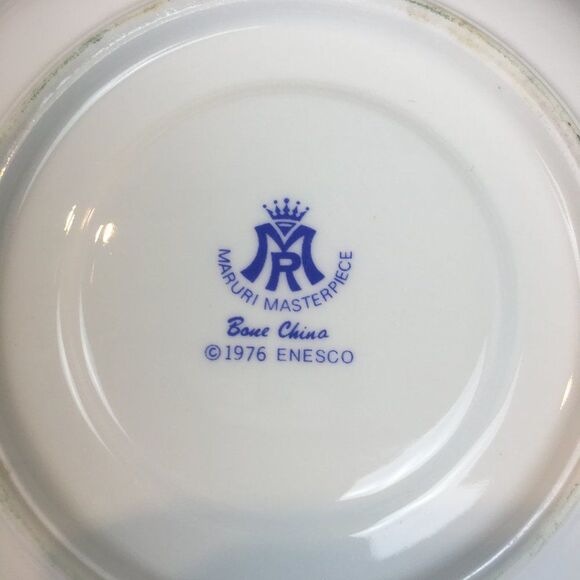 Vintage 70s Enesco December Dainty Green Floral Bone China Teacup Set - Picture 8 of 10